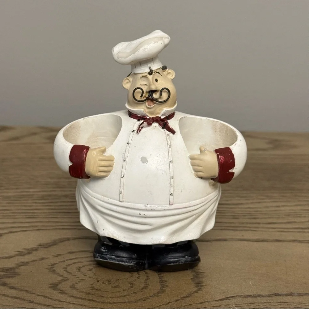 Vintage Chef Salt & Pepper Shaker Storage Holder Bistro Kitchen Decor